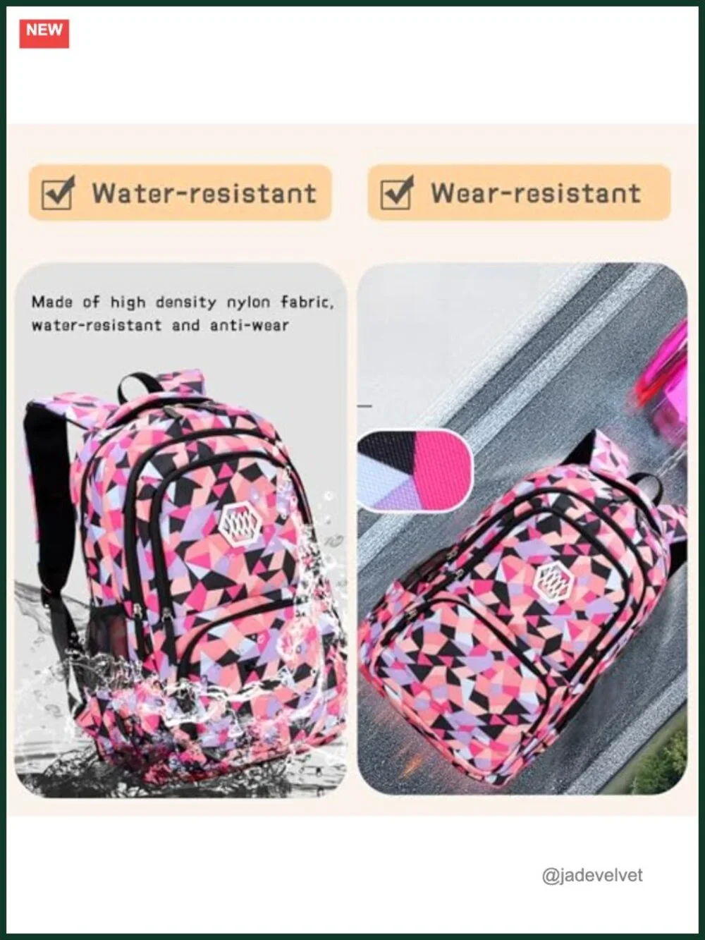3pcs Geometric Print Girls Backpack and Lunch Bag Set for School Middle High
